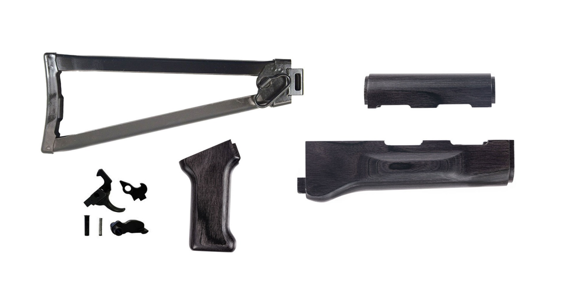 PSA AK Black Satin Furniture set and Folding Stock w/ PSAK-47 Premium Single Hook Semi-Auto Fire Control Group