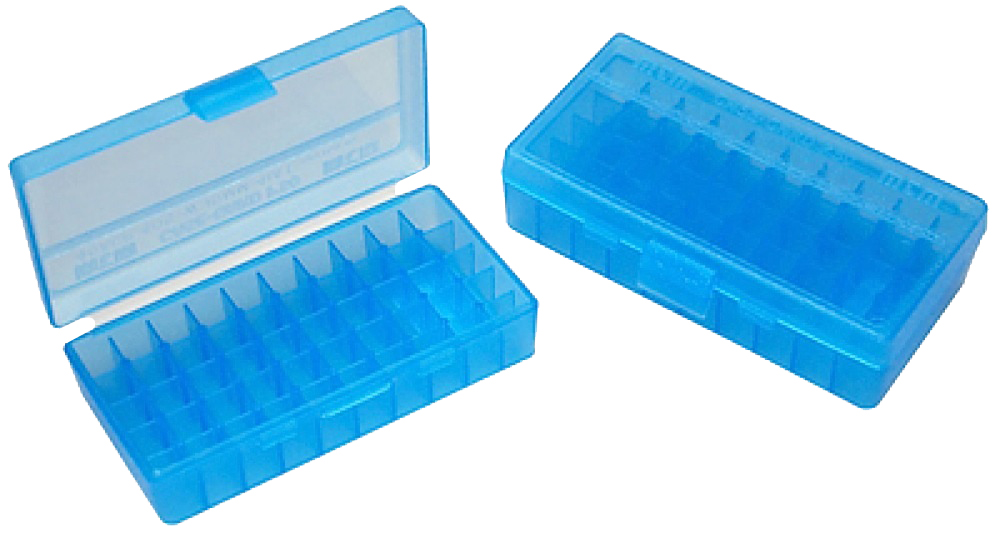 MTM Case Gard P-50 50 Round Flip-Top Ammo Box, 1.7" OAL, Clear Blue - P503824