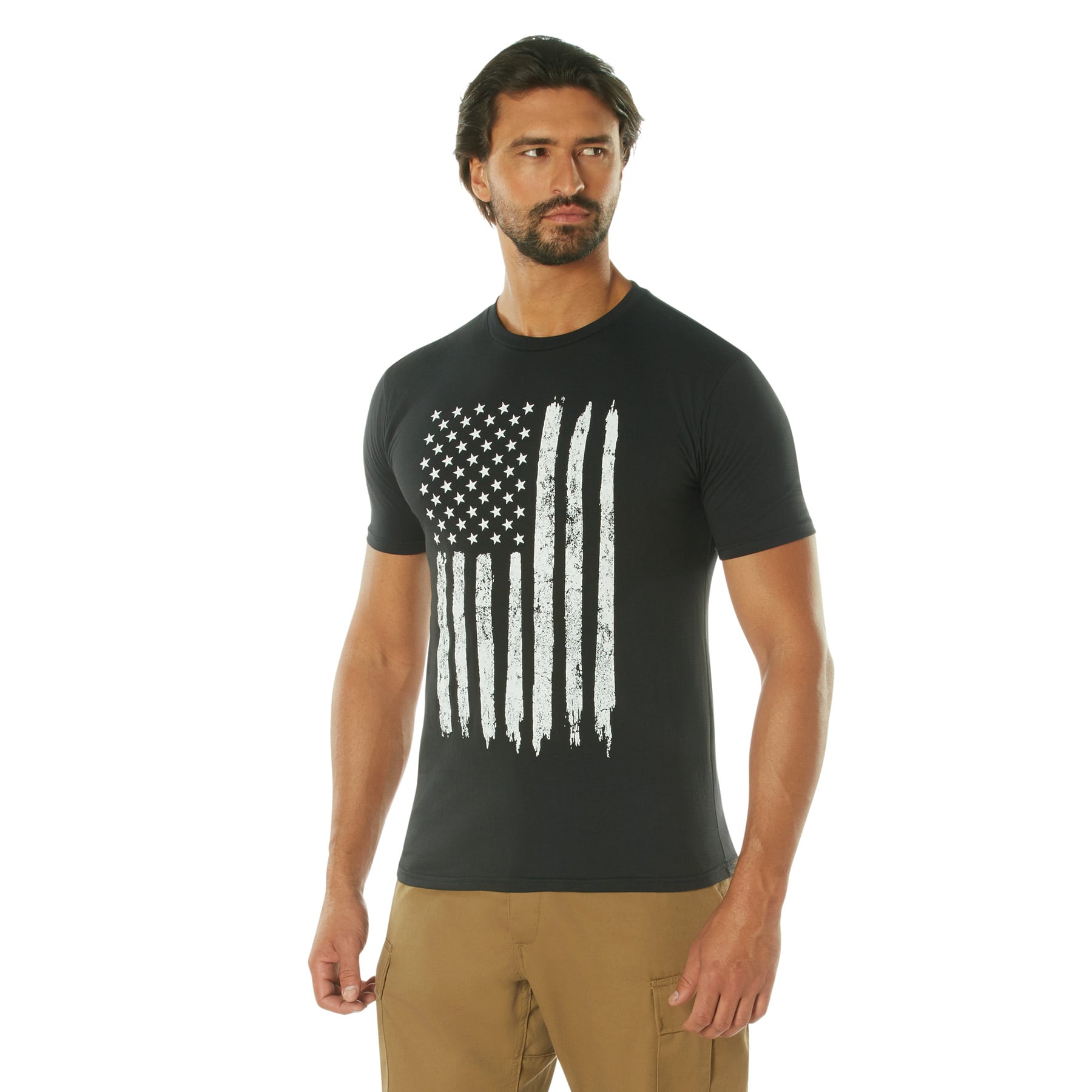 Rothco Distressed Us Flag Athletic Fit T-Shirt - Black, X-Large