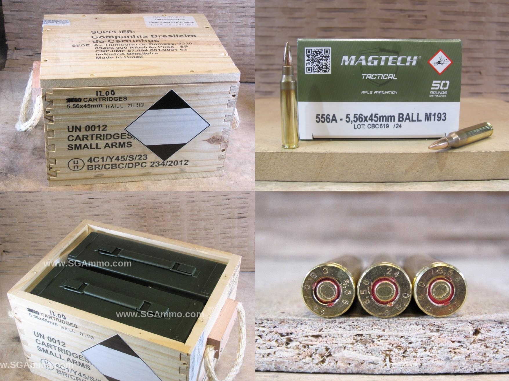 1200 Round Crate – 5.56x45mm 55 Grain FMJ M193 Ball CBC Magtech Tactical Ammo In Wood Crate With 2 Canisters