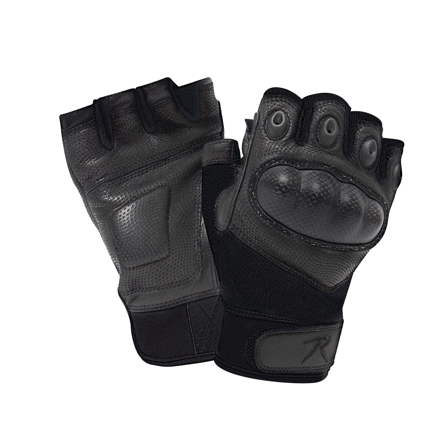Rothco Fingerless Cut Resistant Carbon Hard Knuckle Gloves - Black, Large