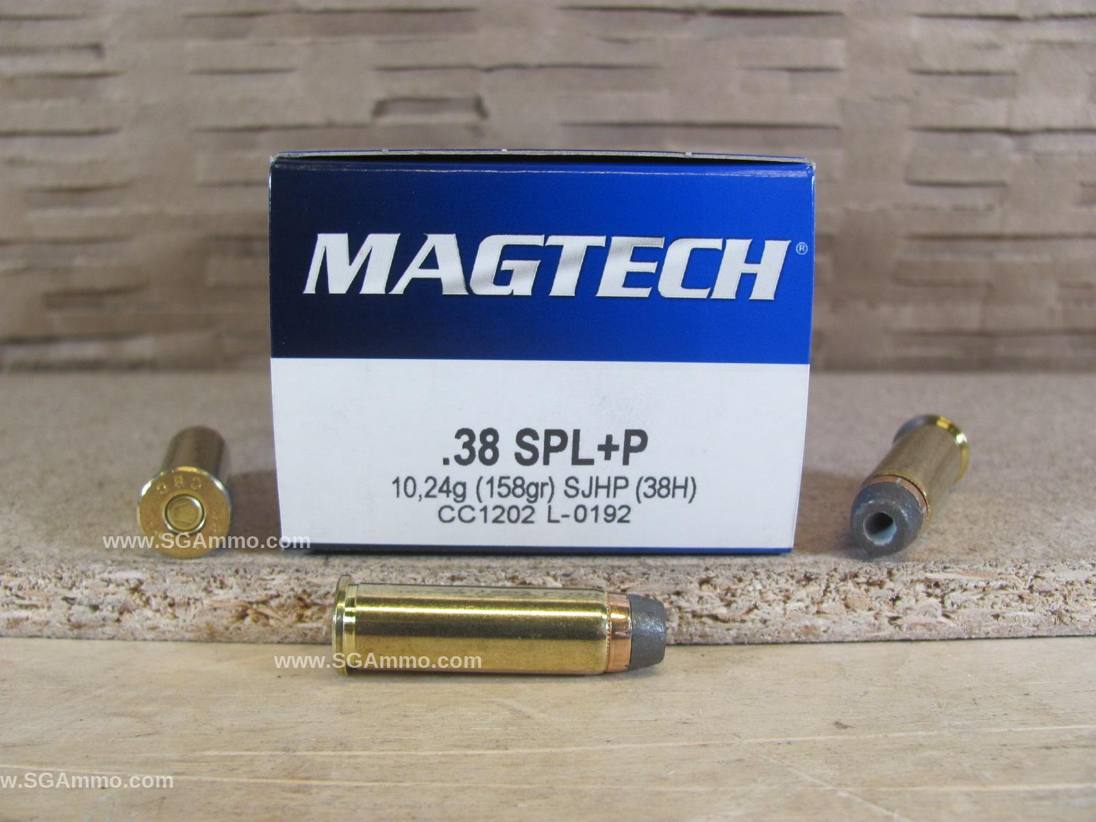 50 Round Box – 38 Special +P 158 Grain SJHP Hollow Point Magtech Ammo – 38H