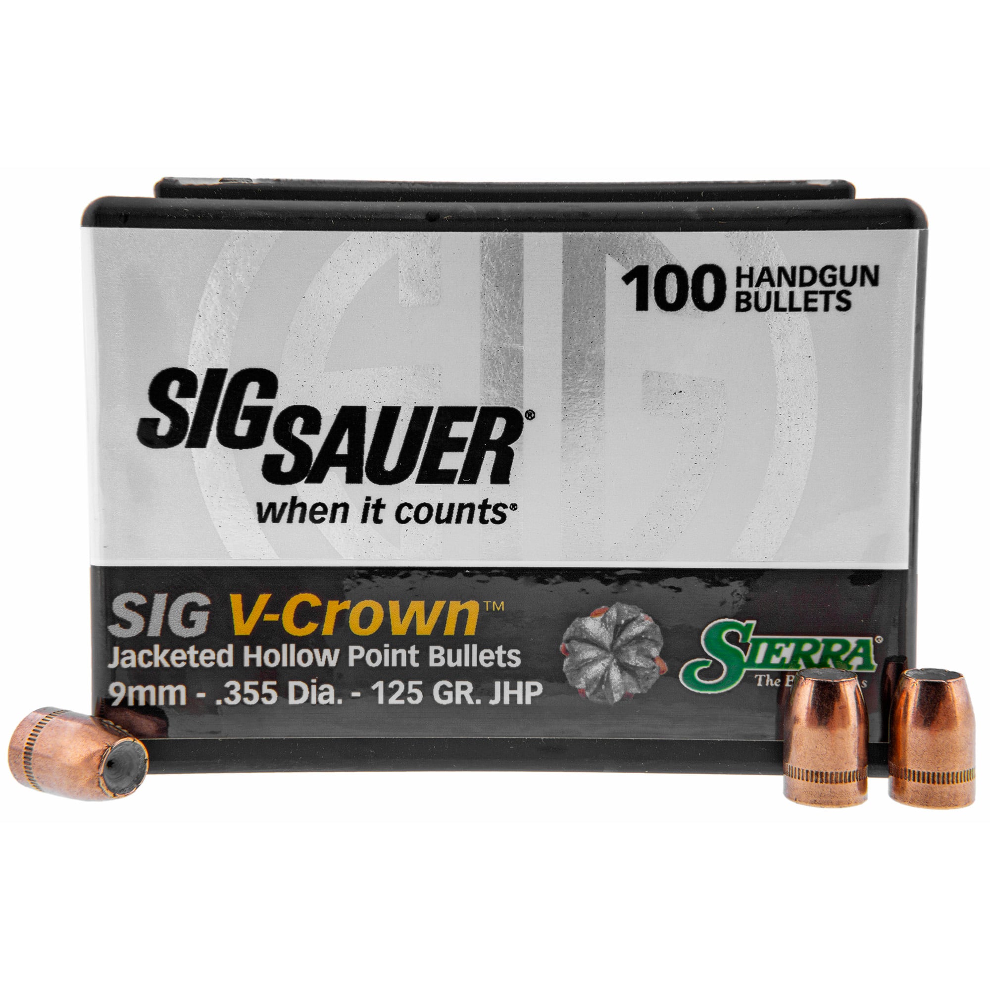 Sierra Bullets V-Crown, .355 Diameter, 9mm, 125 Grain, Jacketed Hollow Point, 100 Count