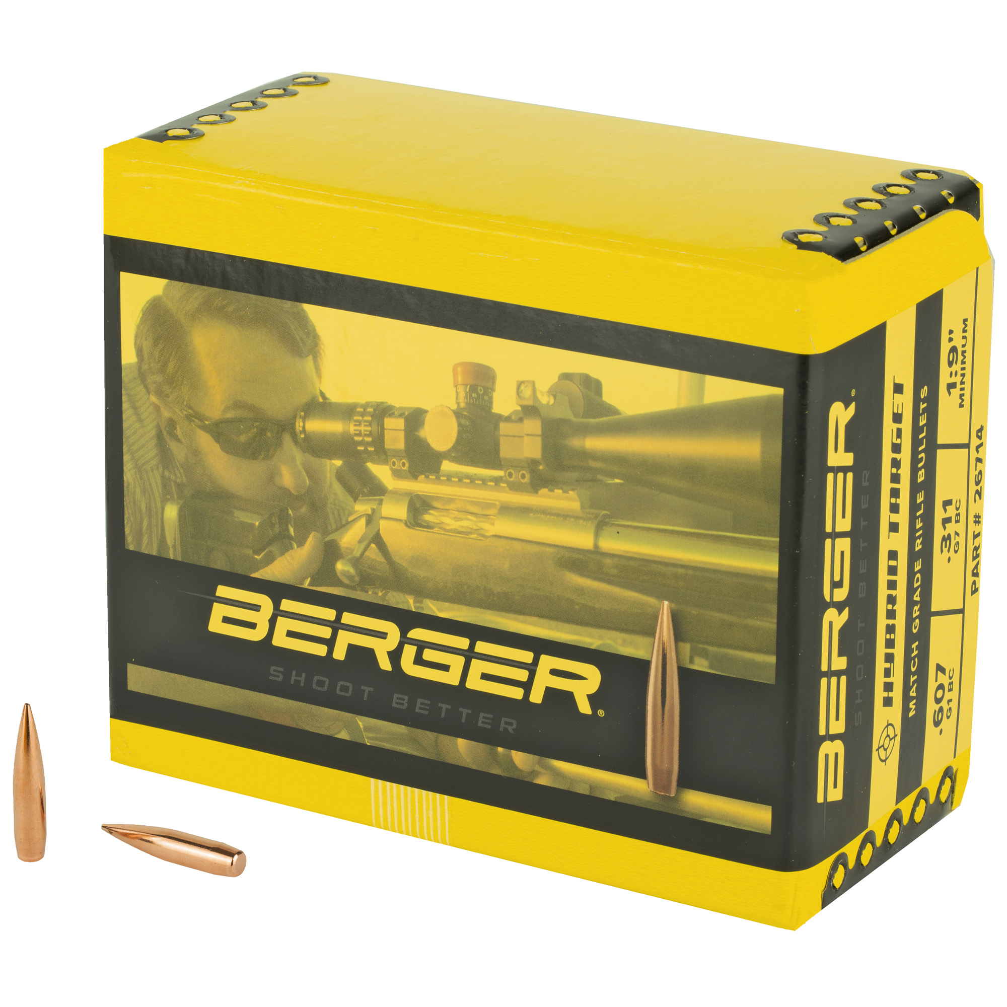 Berger Bullets Hybrid Target, .264 Diameter, 6.5mm, 140gr, Boat Tail Hollow Point, 500 Count