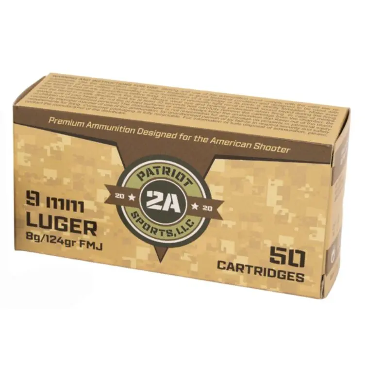 Patriot Sports Brass Case Handgun Ammunition 9mm Luger 124gr FMJ 1148 fps 50/ct
