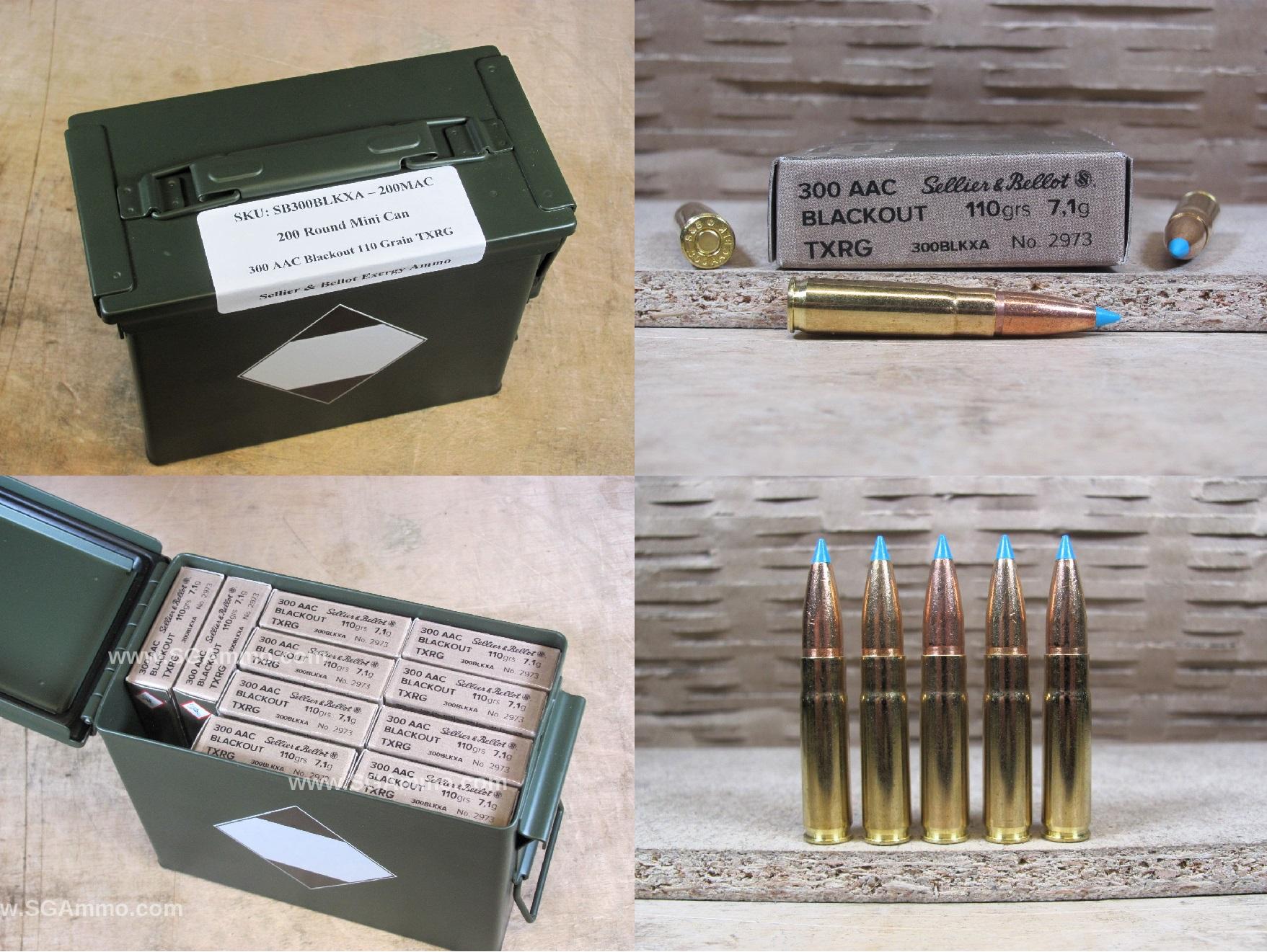 200 Round Can – 300 AAC Blackout 110 Grain TXRG Sellier Bellot Exergy Ammo – SB300BLKXA – Packed in Mini Canister
