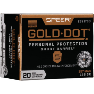 Cci Speer Ammo 23917GD Gold Dot Personal Protection 357 Mag 135 gr Hollow Point (HP) - 20rd Box