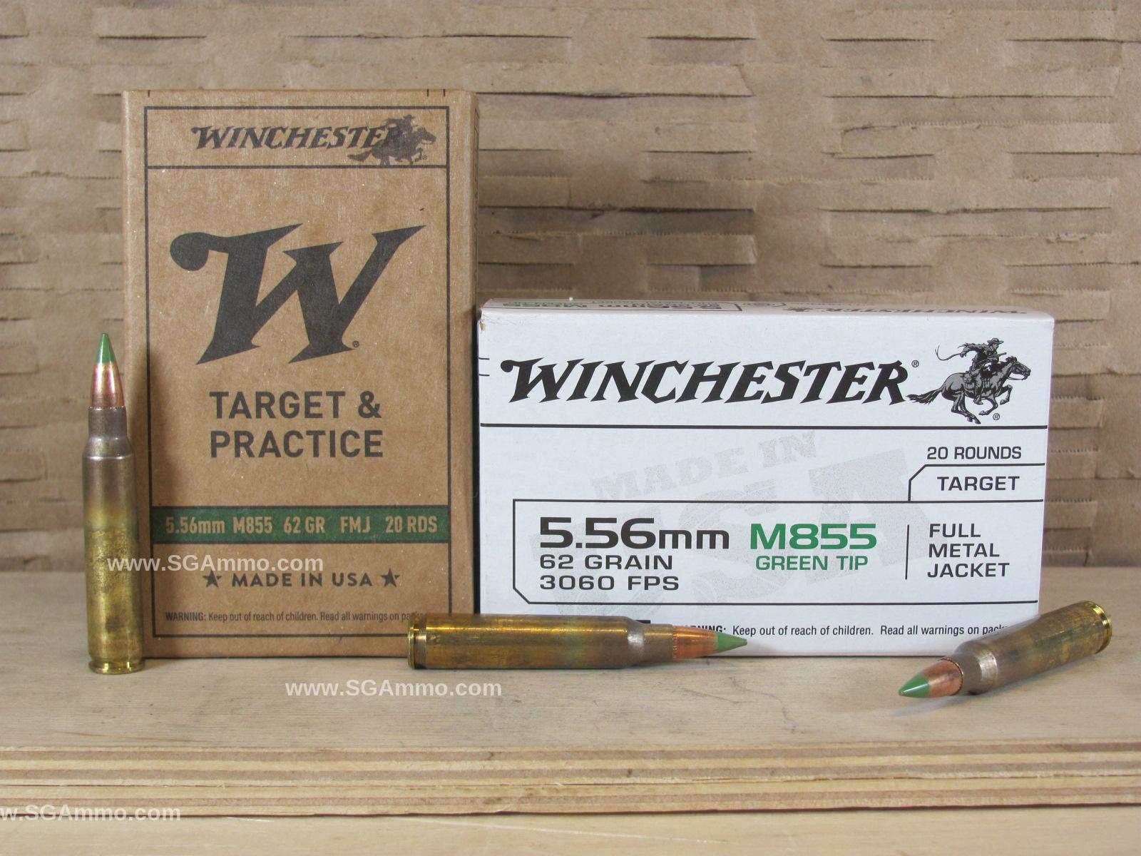 20 Round Box – 5.56mm 62 Grain FMJ M855 Green Tip Winchester Lake City Ammo – WM855K