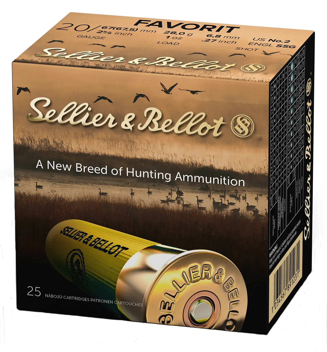 Sellier Bellot SB20BSA Hunting 20Gauge 2.63" 12Pellets 1oz 2Shot 25 Box/10 Case