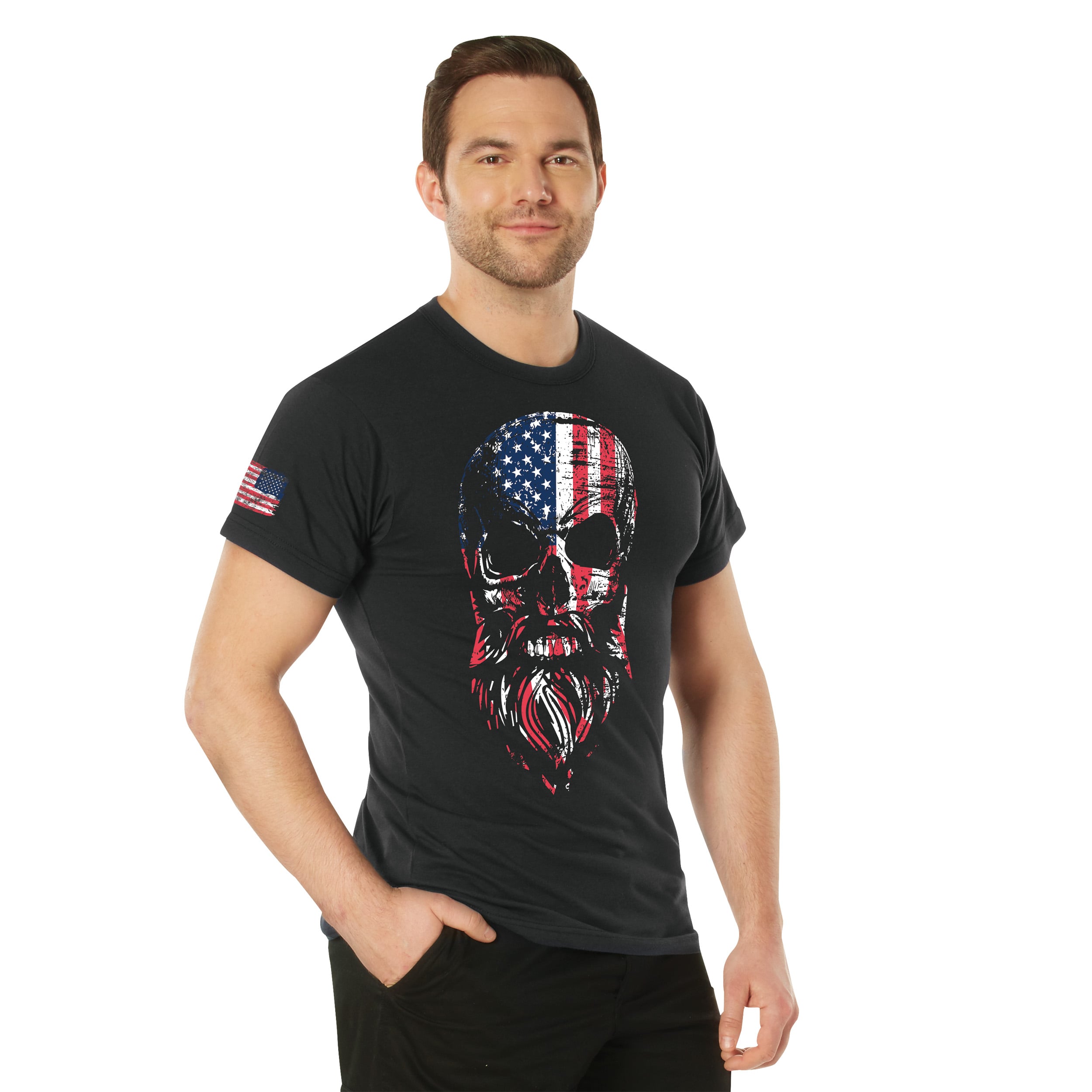 Rothco Us Flag Bearded Skull T-Shirt - Black, X-Large