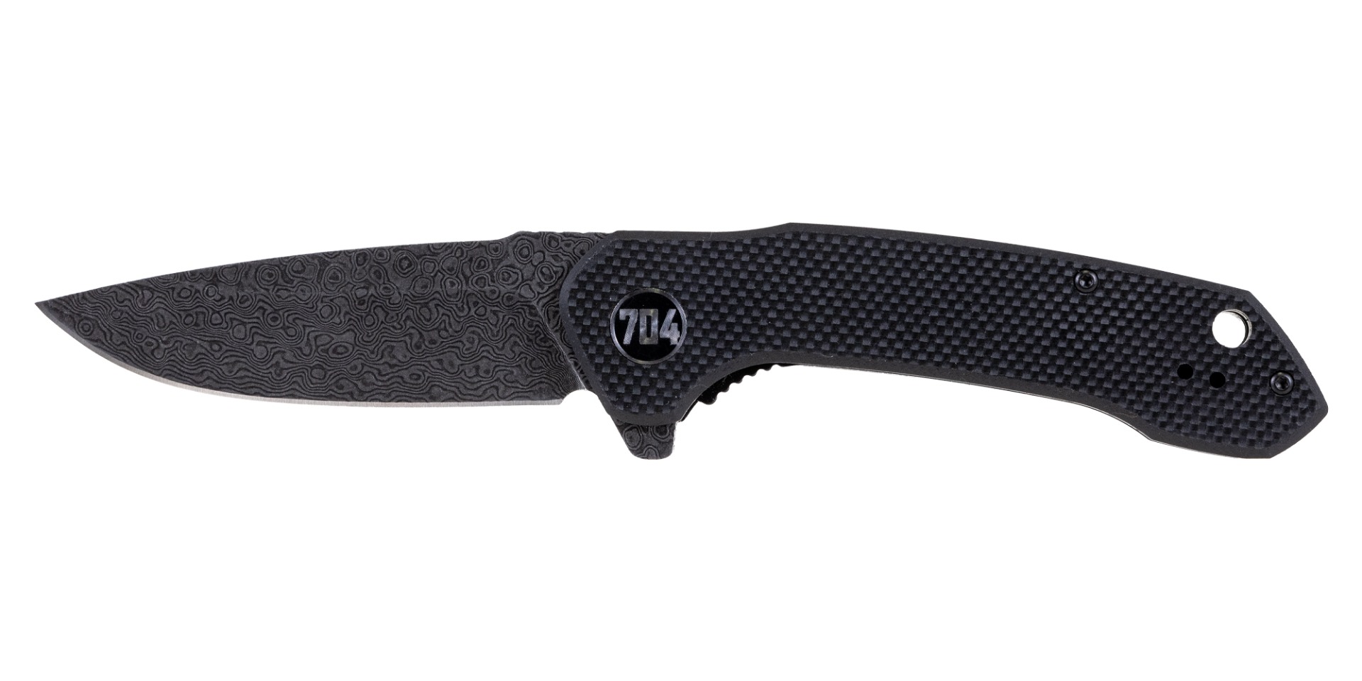 704 Gear Midnight Scout EDC 3.35" Damascus Drop Point Folding Pocket Knife, Black