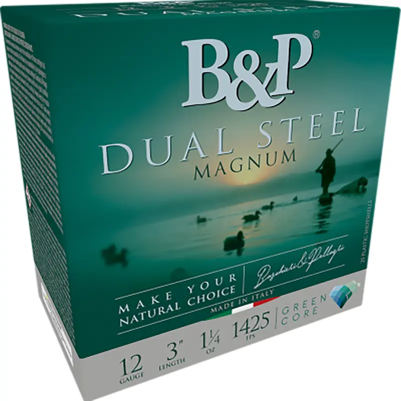 B Ammunition 12B8DS23 Dual Steel 12Gauge 3" 1 1/8oz 2/3Shot 10 Per Box/10 Case