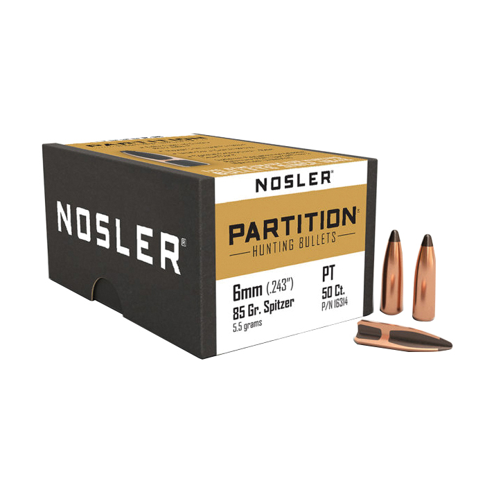 Nosler Partition 6mm JFB Rifle Bullet, 85 gr 0.243" 50rds