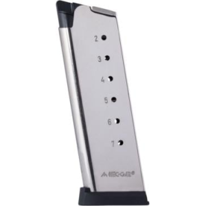 Mec-Gar-Usa Mec-Gar 1911 Officer Handgun Magazine with Removable Buttplate & Follower .45 ACP HT Nickel 7 rds High Cap