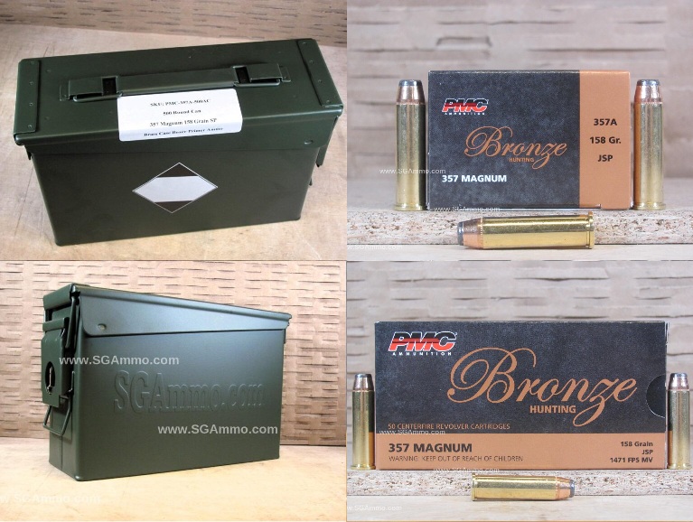 500 Round Can – 357 Magnum PMC 158 Grain Jacketed Soft Point Ammo 357A – Packed in M19A1 Canister