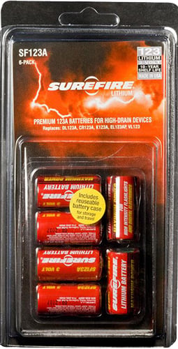 Surefire 3 V High Performance CR123A Lithium Stick Battery w/ Holder, 6/pack - SF6BC