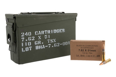 Black Hills 7.62x51mm 110 Grain Barnes TSX Ammo in Ammo Can, 240 Rounds