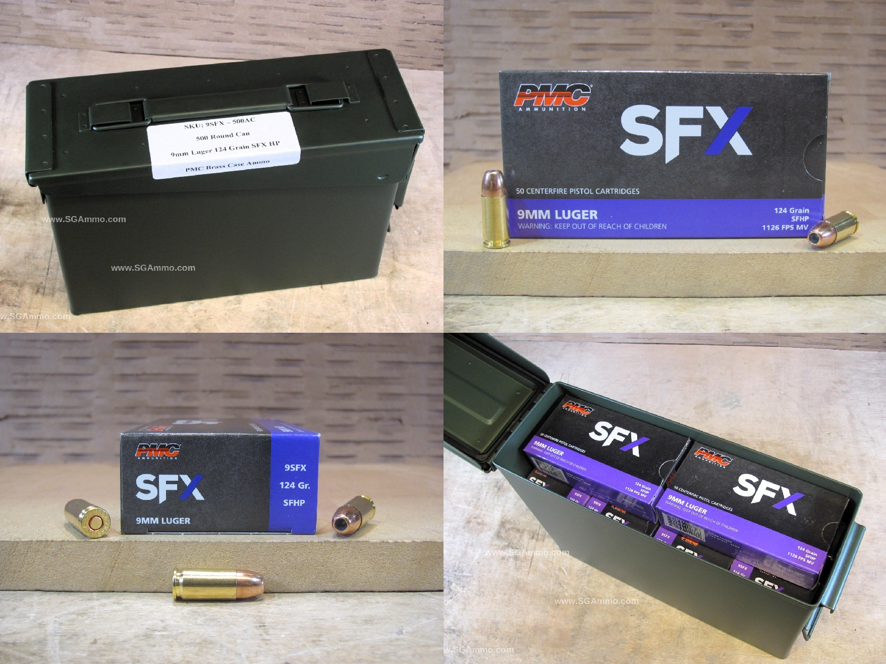 500 Round Can – 9mm Luger 124 Grain PMC SFX Hollow Point SFHP Ammo – 9SFX – Packed in M19A1 Canister