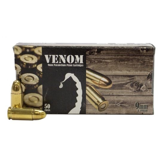 Venom Ammo 9mm 124Gr FMJ Ammo 50rds - 9MM124FMJ-V50