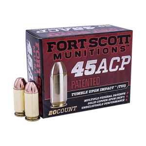 Fort Scott Munitions 450-180-SCV Tumble Upon Impact (TUI) 45 ACP 180 gr Solid Copper Spun - 20rd Box