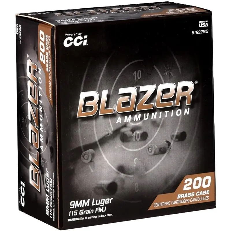 CCI Blazer Brass Handgun Ammunition 9mm Luger 115gr FMJ 1145 fps 200/ct