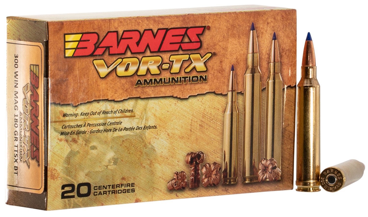 Barnes Bullets VOR-TX 180 gr Tipped TSX Boat Tail .300 Win Mag Ammo, 20/box - 21538