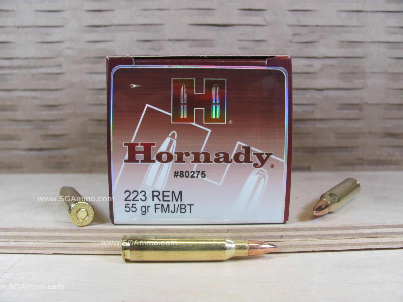 50 Round Box – 223 Rem 55 Grain FMJ Brass Case Hornady Training Ammo – 80275