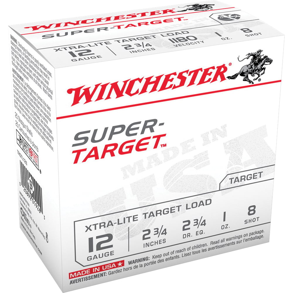 Winchester Super Target Xtra-Lite Target Load 12 Gauge 2-3/4" 8 Shot 1 oz Shotshell, 100/Box - TRGTL128VP