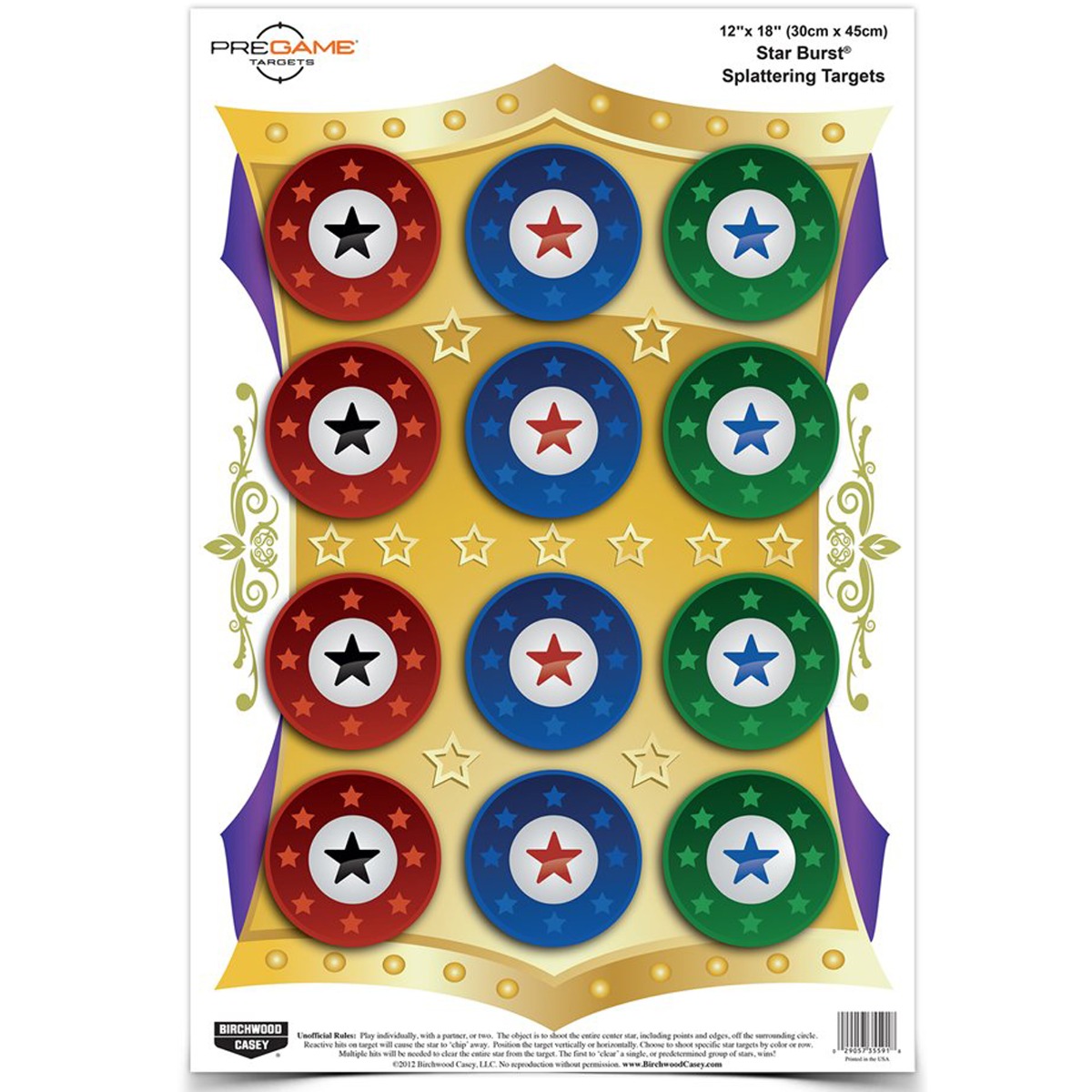 Birchwood Casey Pregame 12"x18" Star Burst Target, 8 Pack - BC-35572
