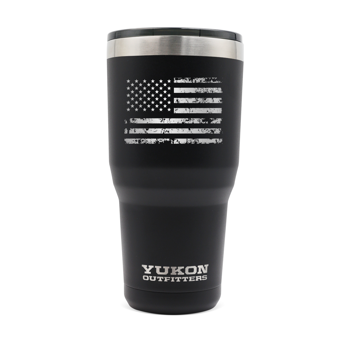 Yukon Outfitters 30 oz Freedom Tumbler, Black w/ Distressed USA Flag - YO30BLACKUSA