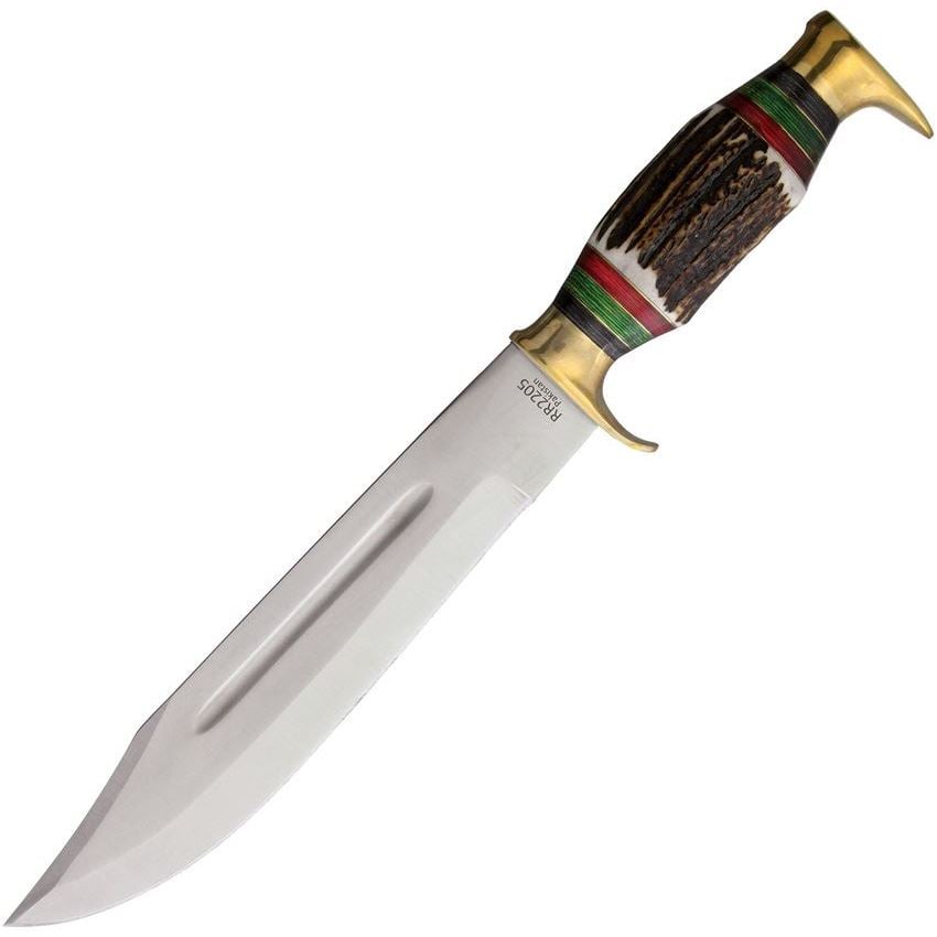 Rough Rider Stag Bone Bowie Fixed Blade Clip Point Knife, Brown - RR2205