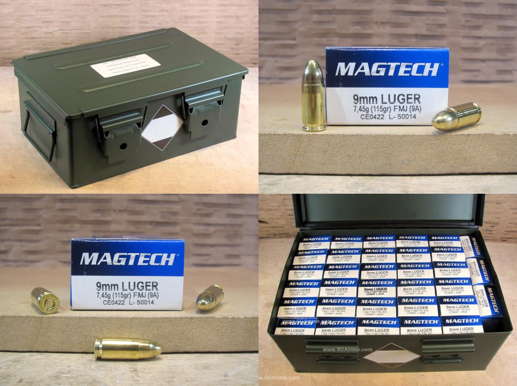 1650 Round Metal Crate Canister – 9mm Luger 115 Grain FMJ Ammo by Magtech – 9A