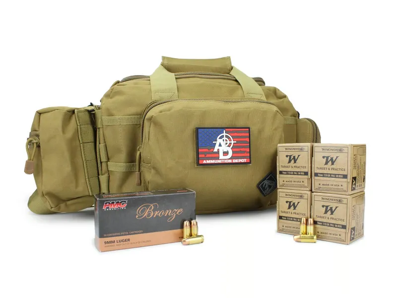 Rattlesnake Tactical RTAC Medium Range Bag Bundle w/Winchester Service Grade 9mm 115 Gr FMJ  (200 Rounds) + PMC Bronze 9mm 115 Gr JHP (50 Rounds)