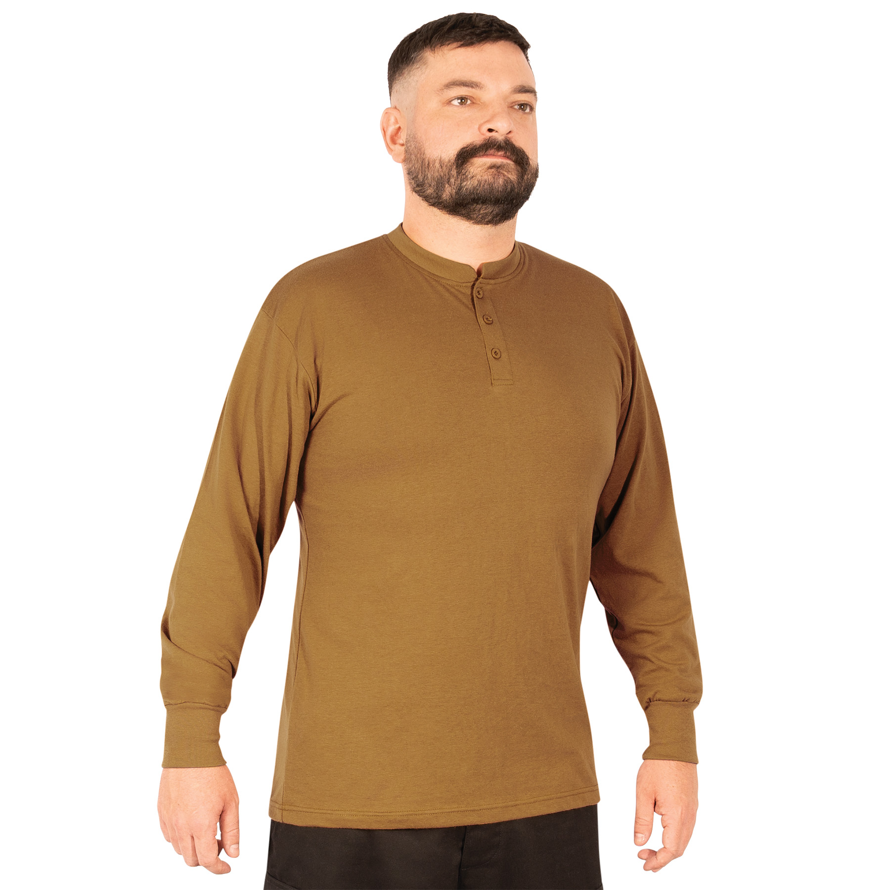 Rothco Long Sleeve Henley T-Shirt - Work Brown, Small