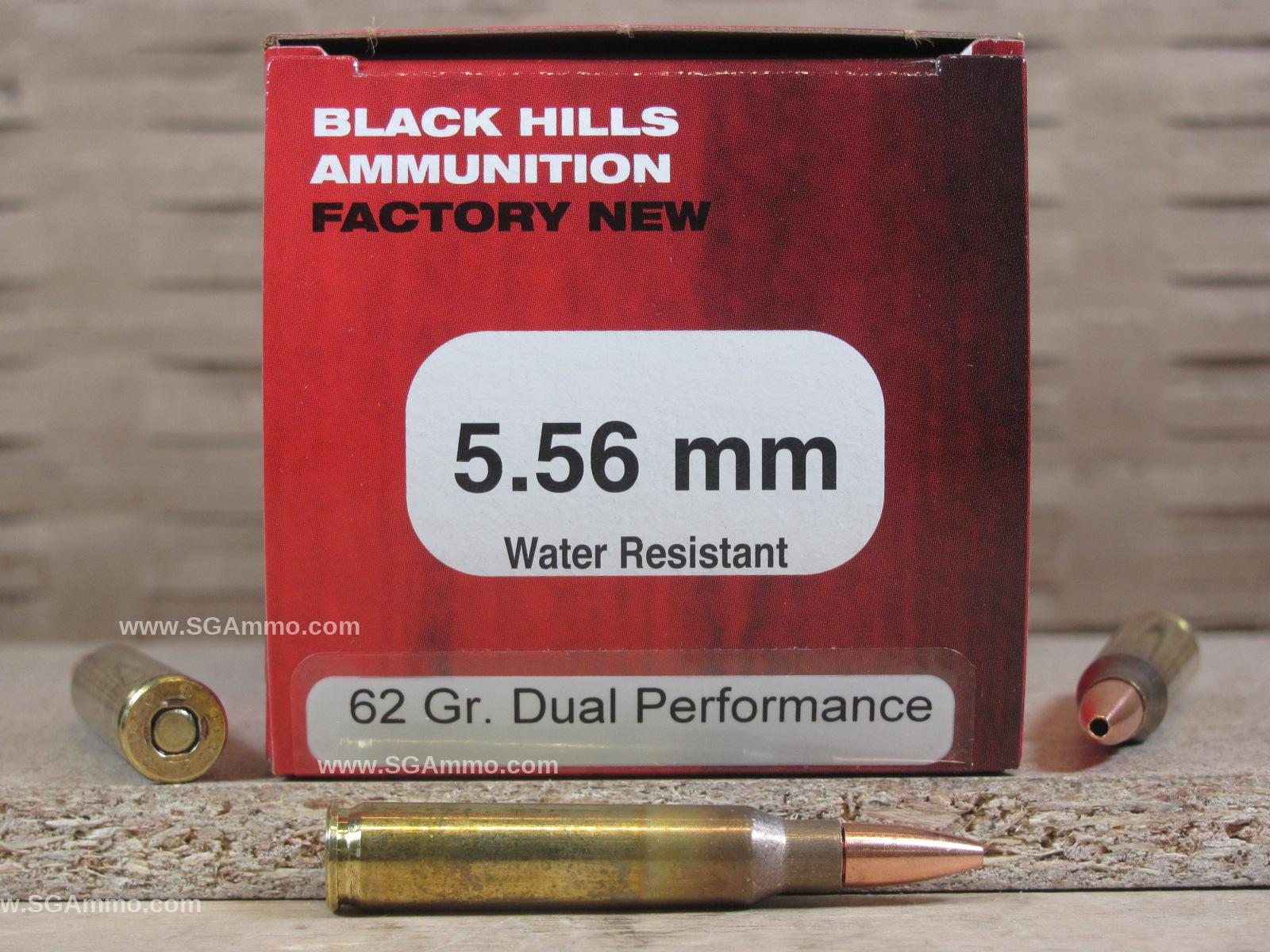 500 Round Case – 5.56mm 62 Grain Dual Performance Hollow Point Black Hills Ammo – D556N20