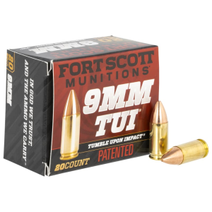 Fort Scott Munitions 9MM-080-SCV Tumble Upon Impact (TUI) 9mm Luger 80 gr Solid Copper Spun - 20rd Box