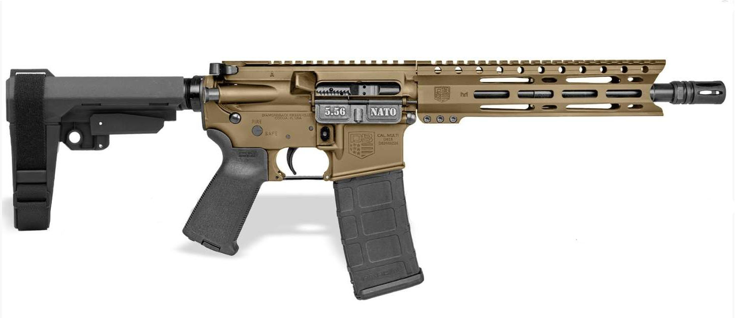 Diamondback DB-15 10" 5.56 MLOK SBA3 Pistol, Burnt Bronze- DB197AK042