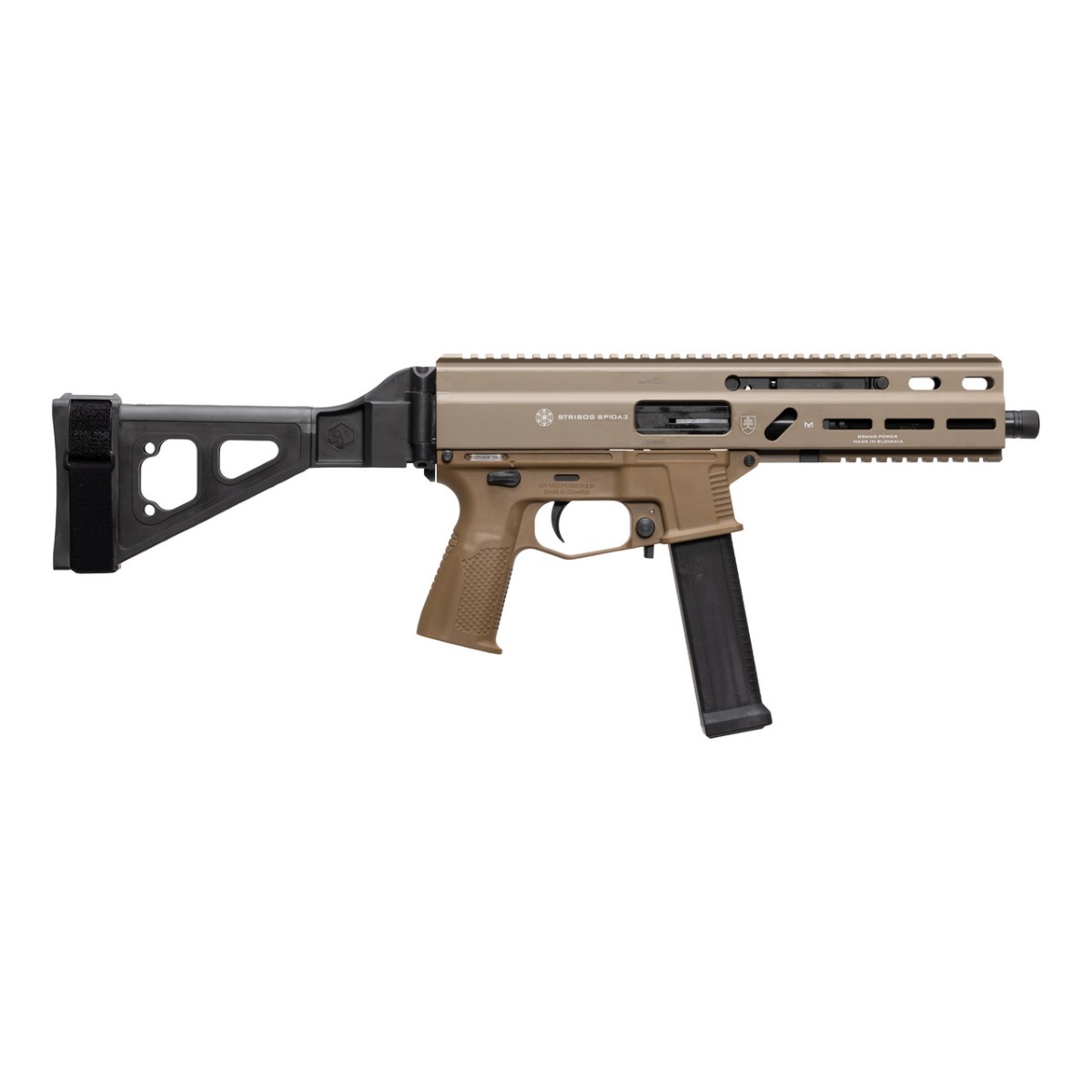 Grand Power Stribog SP10A3 10mm 8" Sub Pistol SBT Brace FDE
