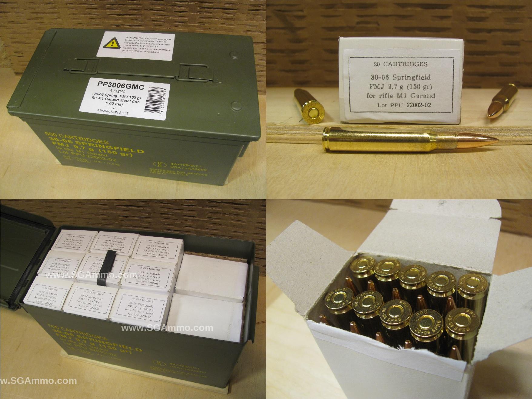 500 Round Canister – 30-06 Springfield FMJ 150 Grain Prvi Partizan M1 Garand Ammo – PP3006GMC