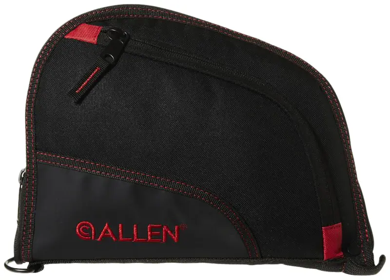 Allen 7738 Auto-Fit Handgun Case Black Endura w/Red Trim, Foam Padding, Knit Lining, Mag Sleeve, Storage Pocket Lockable Zipper 9" L