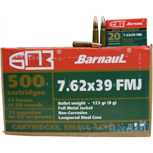 Barnaul 762X39FMJ123, 7.62x39 Ammunition, 123-Grain, FMJ, 500 Round Case - Non Corrosive