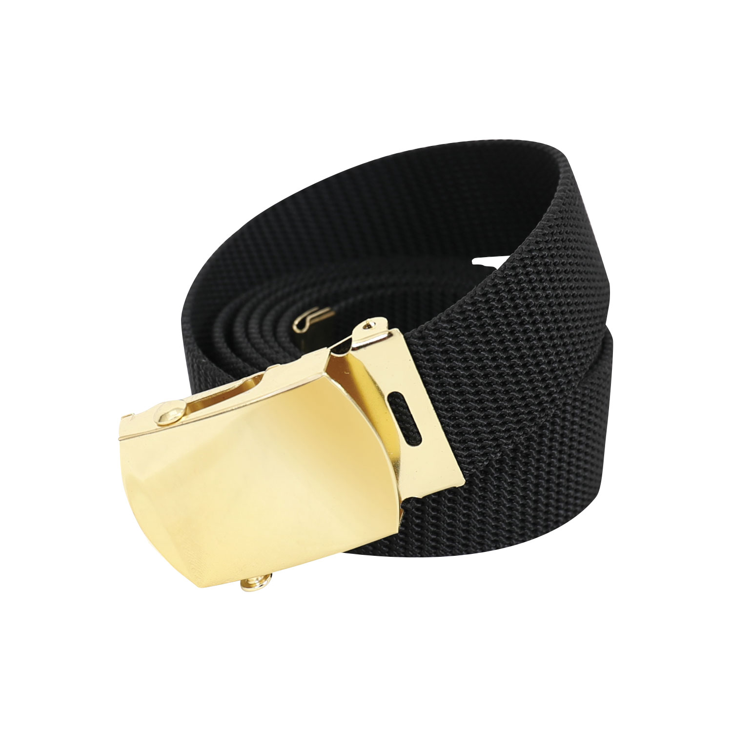 Rothco Nylon Web Belt - Black Webbing, Gold, Waist Size 54