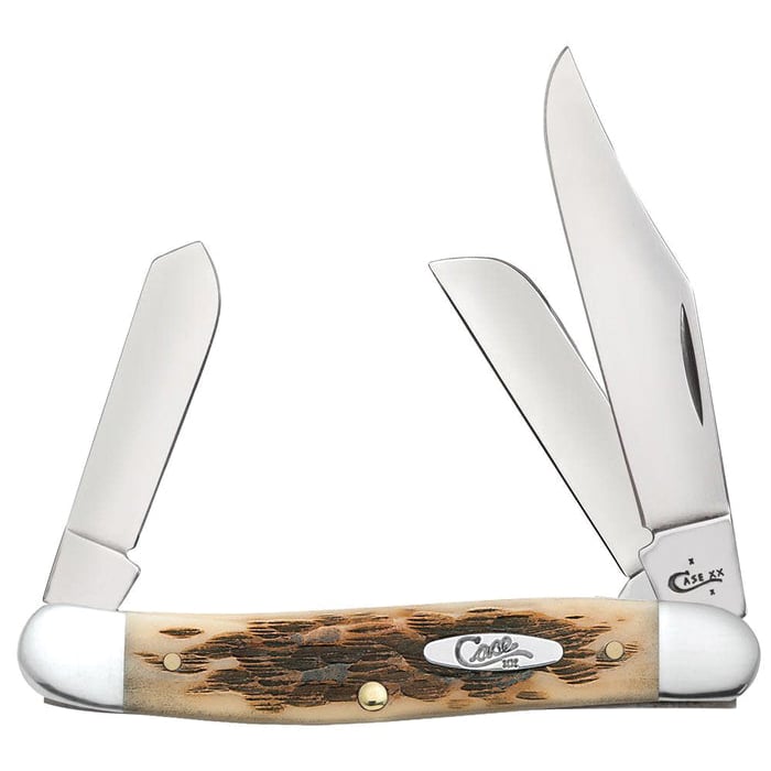 Case Stockman Medium Folding Knife Amber Handle and Versatile Clip, Sheepfoot, Spey Blades - 00128
