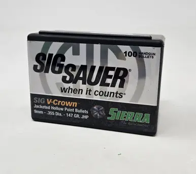 Sierra 9mm (.355 Dia) Reloading Bullets SRAA9947 147 Grain V-Crown Jacketed Hollow Point 100 Pieces