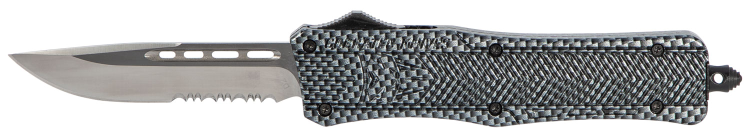 CobraTec Knives Medium CTK-1 3" Drop Point OTF Knife, Serrated Edge, Carbon Fiber - MSCFTK1MDS