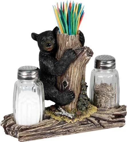 RIVERS EDGE BEAR SALT PEPPER - SHAKERS TOOTHPICK HOLDER