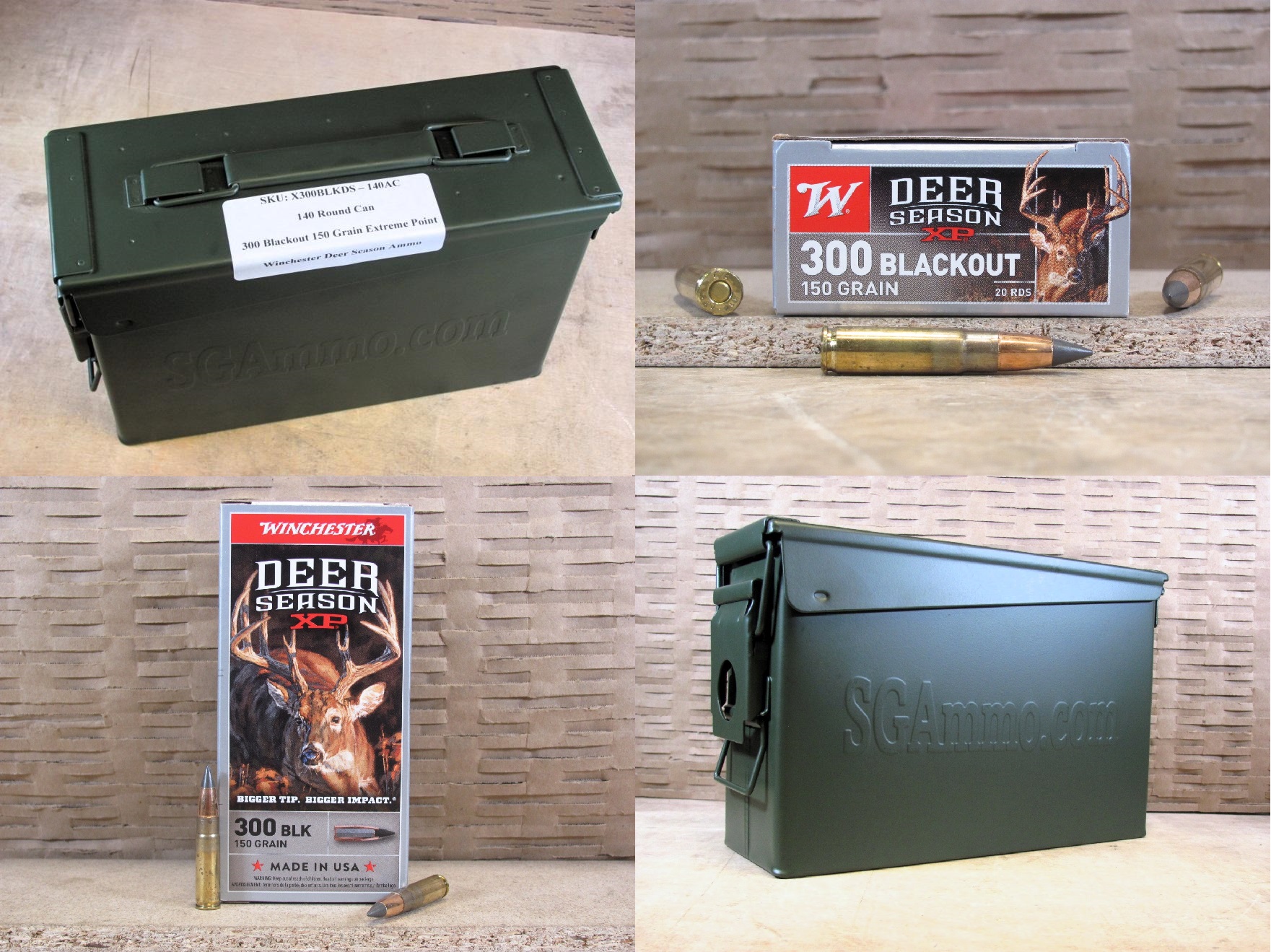 140 Round Can – 300 Blackout 150 Grain Winchester Deer Season XP Extreme Point Ammo – X300BLKDS – Packed in M19A1 Canister