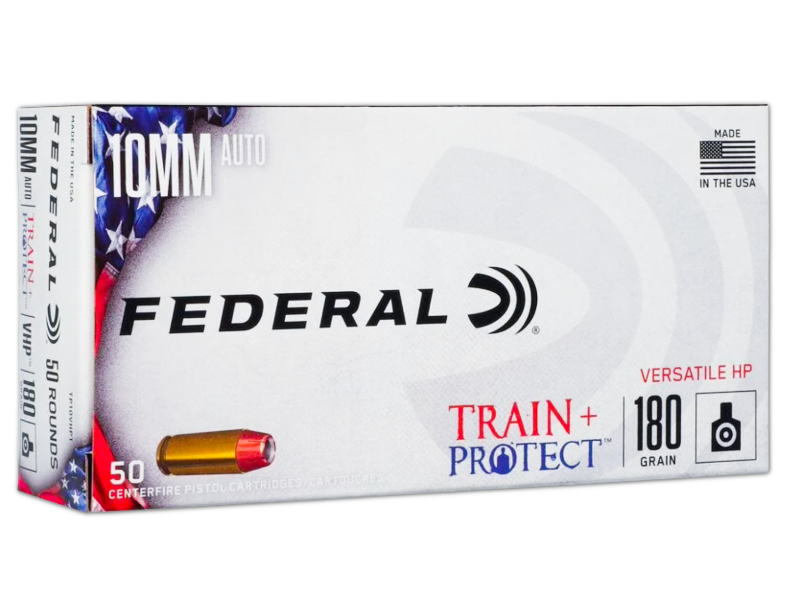 Federal Train + Protect Handgun Ammunition 10mm Auto 180gr VHP 1175 fps 50/ct - Flat Rate Shipping Under 30lbs! - No Credit Card Fees