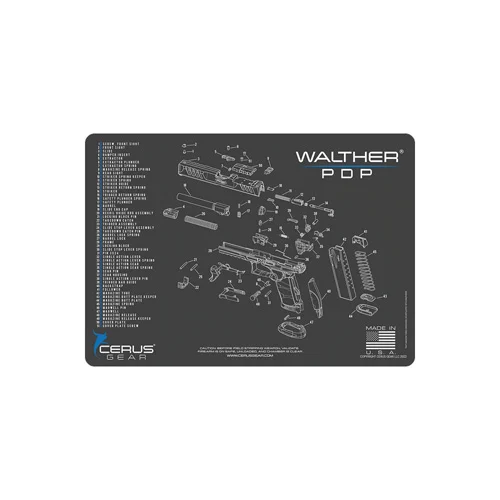 WALTHER® PDP® SCHEMATIC HANDGUN MAT - CHARCOAL GRAY/CERUS BLUE, 12" X 17"