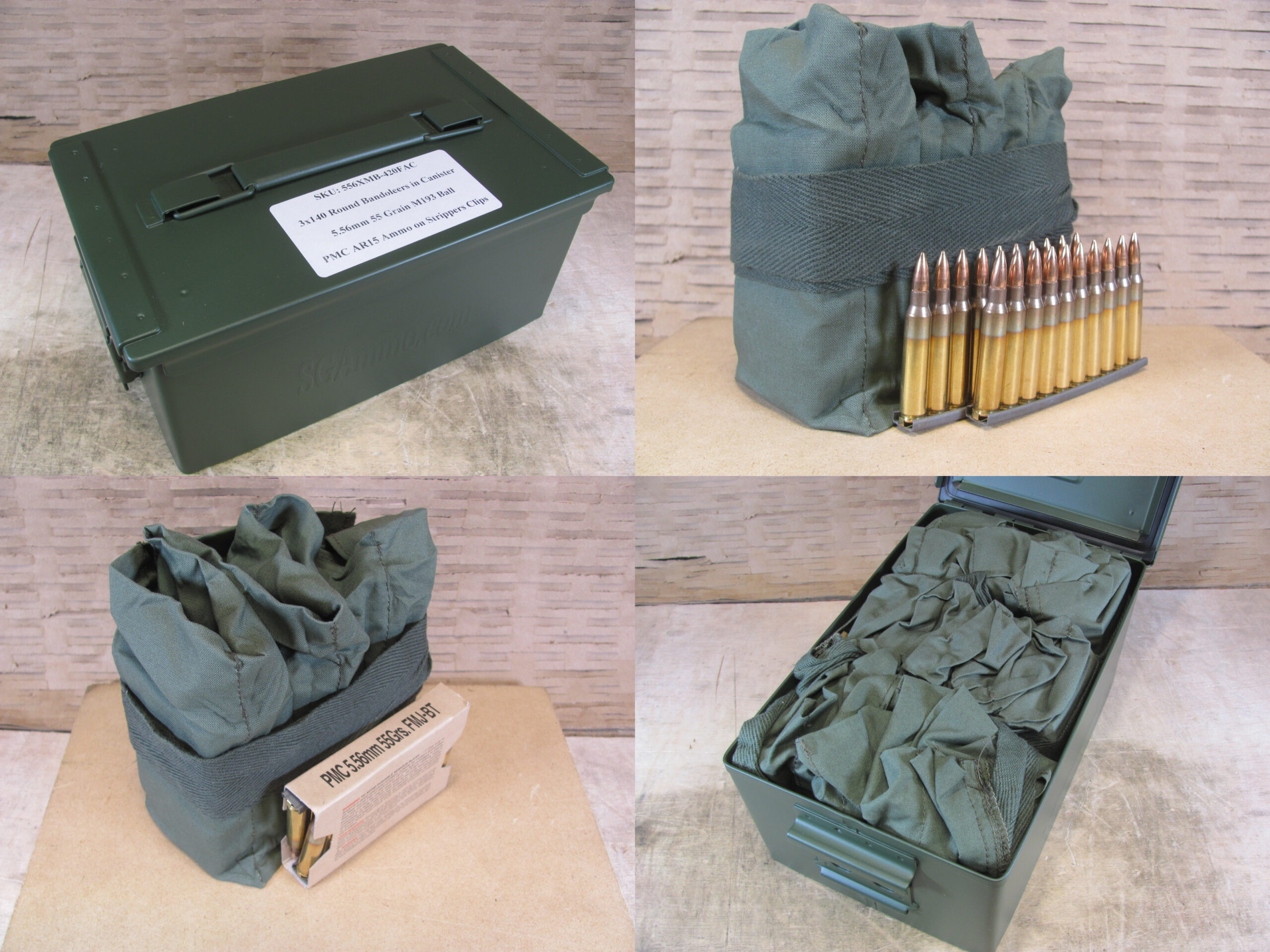 420 Round Flat Can – 5.56mm 55 Grain FMJ-BT M193 Ammo by PMC on AR15 Stripper Clips and Bandoleers – 556XMB – Packed in Metal Canister
